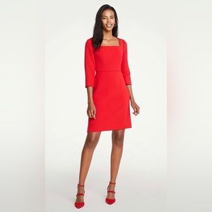 Ann Taylor Womens Sz 6 Red A-Line Dress Knee Length 3/4 Sleeve Ponte S NEW